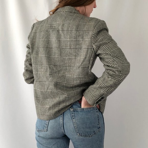 Parisian Vintage Oversized Houndstooth Plaid Knit Wool Blend Blazer Jacket Coat - Picture 7 of 8